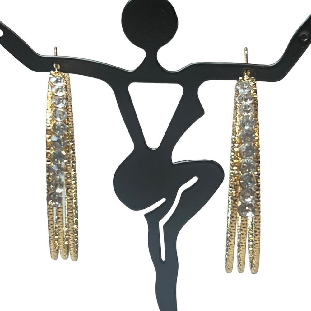 NWOT JTV Off Park Collection White Crystal Gold Tone Hoop Earrings